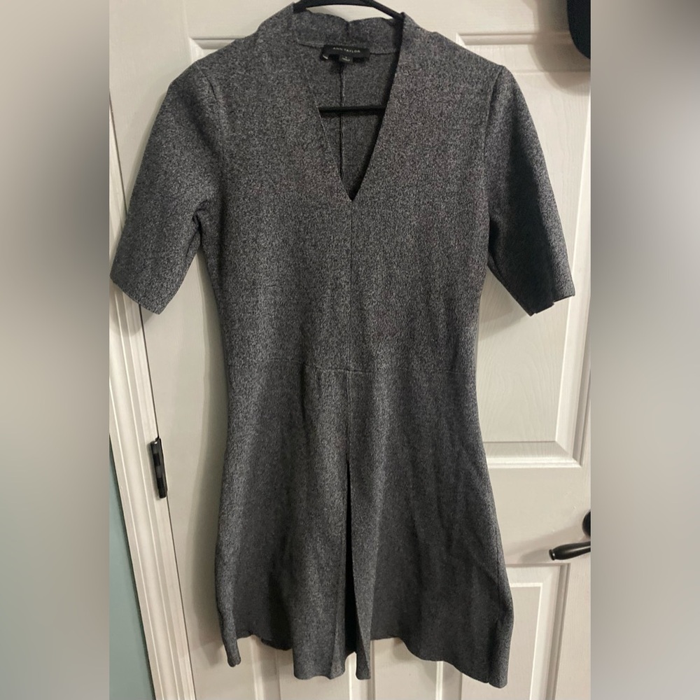 Ann Taylor Heather Gray V-Neck Mini Dress